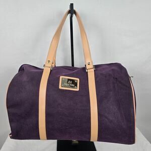 JM New York Duffle Bag Weekender Purple Tan Detachable Strap 18" x 10" x 8"